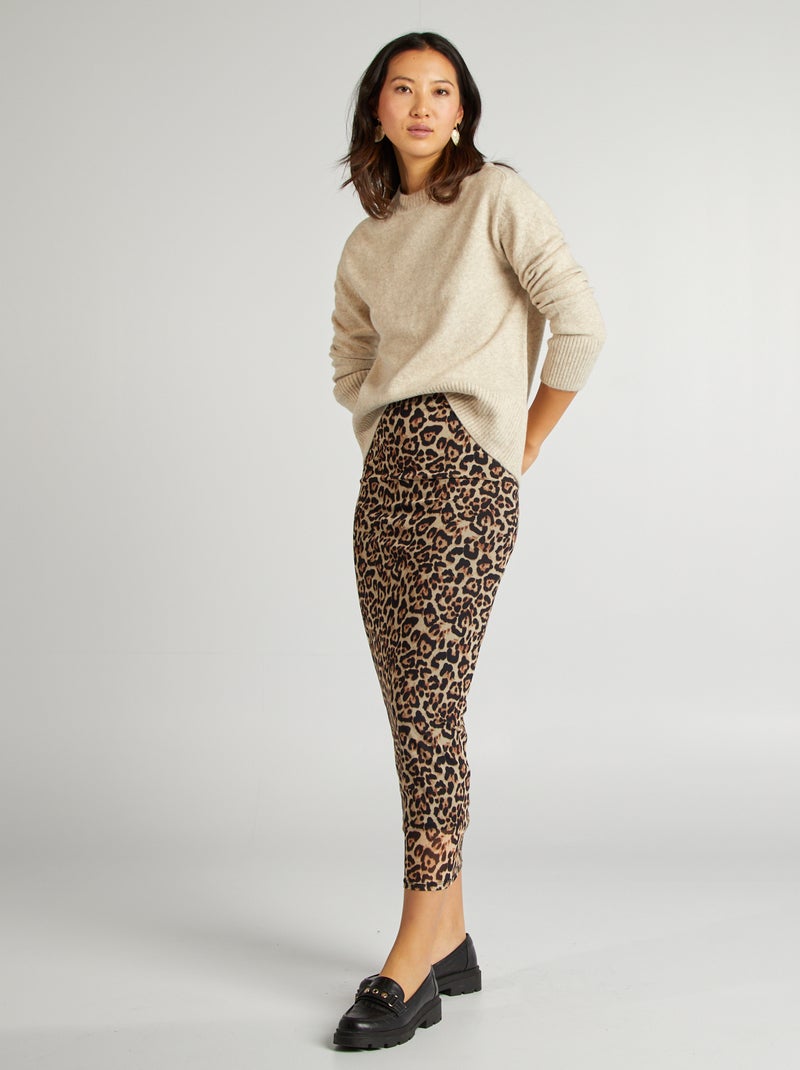 Pull long à col rond Beige - Kiabi