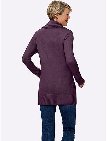 Pull long à grand col roulé et poches plaquées avec motif torsadé - Taille standard - Moda Vilona