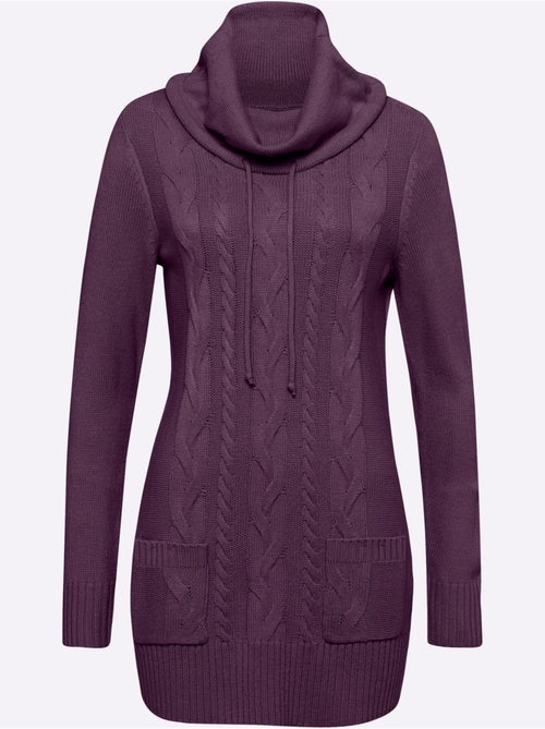 Pull long à col roulé et poches plaquées en tricot lisse - Taille standard - Moda Vilona - Kiabi Pull long à col roulé et poches plaquées en tricot lisse - Taille standard - Moda Vilona - Kiabi