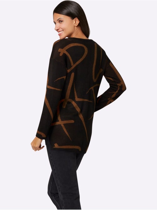 Pull long à col v avec mancherons et motifs graphiques - taille standard - moda vilona - Kiabi Pull long à col v avec mancherons et motifs graphiques - taille standard - moda vilona - Kiabi