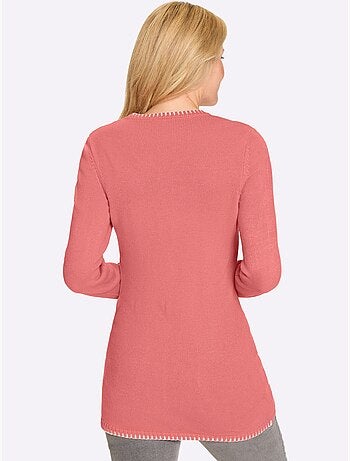 Pull long à col V avec manches longues et poches appliquées - Taille standard - Moda Vilona