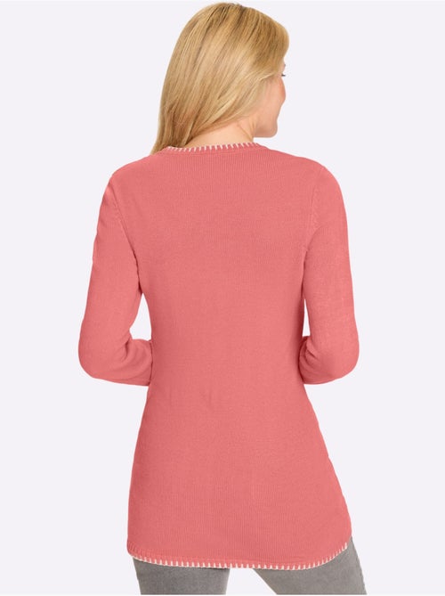 Pull long à col V avec manches longues et poches côtelées - Taille standard - Moda Vilona - Kiabi