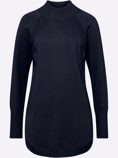 Pull long col montant en coton avec empiècements côtelés - Taille standard - Moda Vilona - Kiabi Pull long col montant en coton avec empiècements côtelés - Taille standard - Moda Vilona - Kiabi