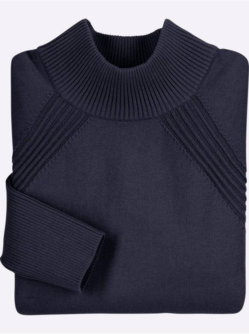 Pull long col montant en coton avec empiècements côtelés - Taille standard - Moda Vilona - Kiabi Pull long col montant en coton avec empiècements côtelés - Taille standard - Moda Vilona - Kiabi