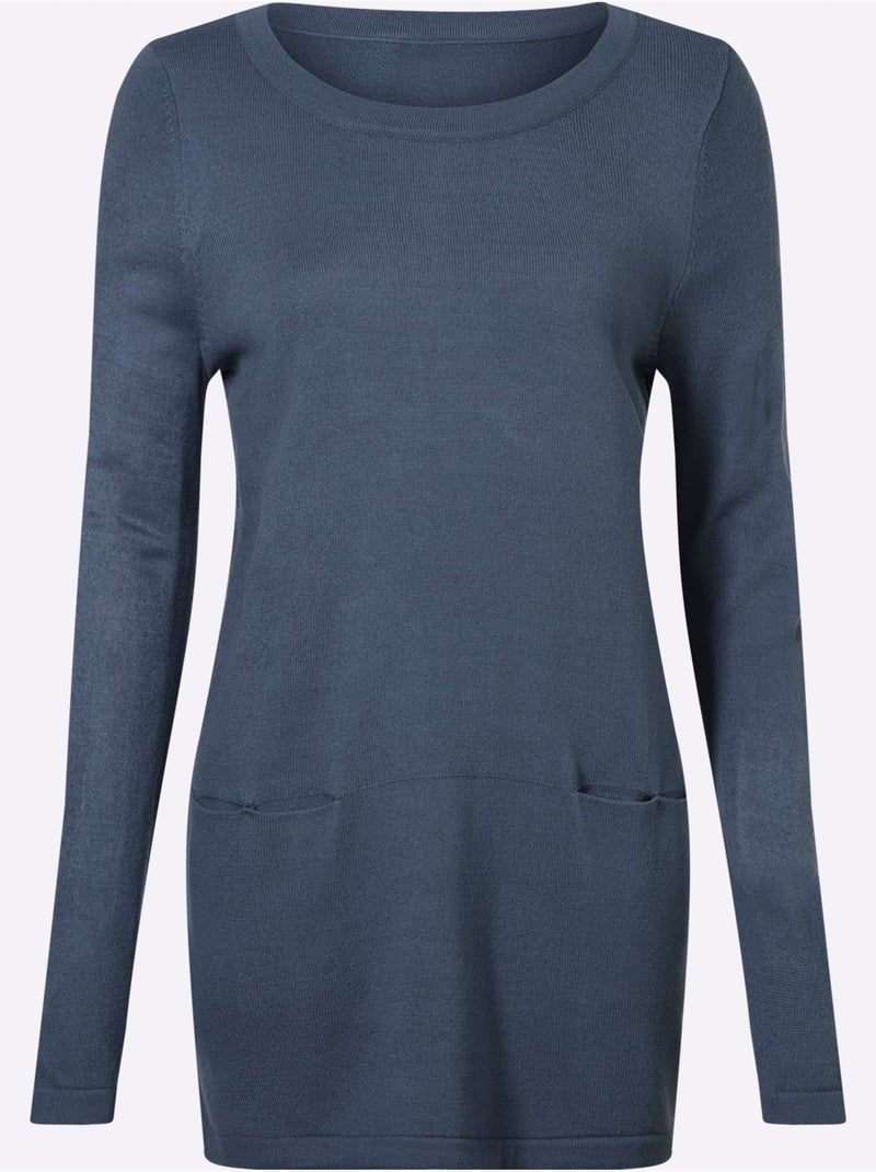Pull long coupe en a - taille standard - moda vilona Bleu gris - Kiabi