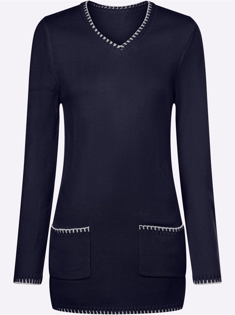 Pull Long Coupe Longue Affinante - Taille Standard - Moda Vilona Bleu marine - Kiabi