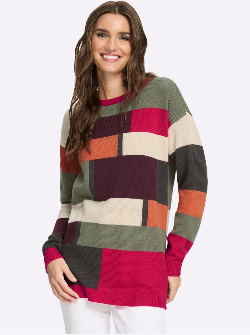 Pull Long Doux Comme Du Cachemire - Taille Courte - Moda Vilona Kaki - Kiabi
