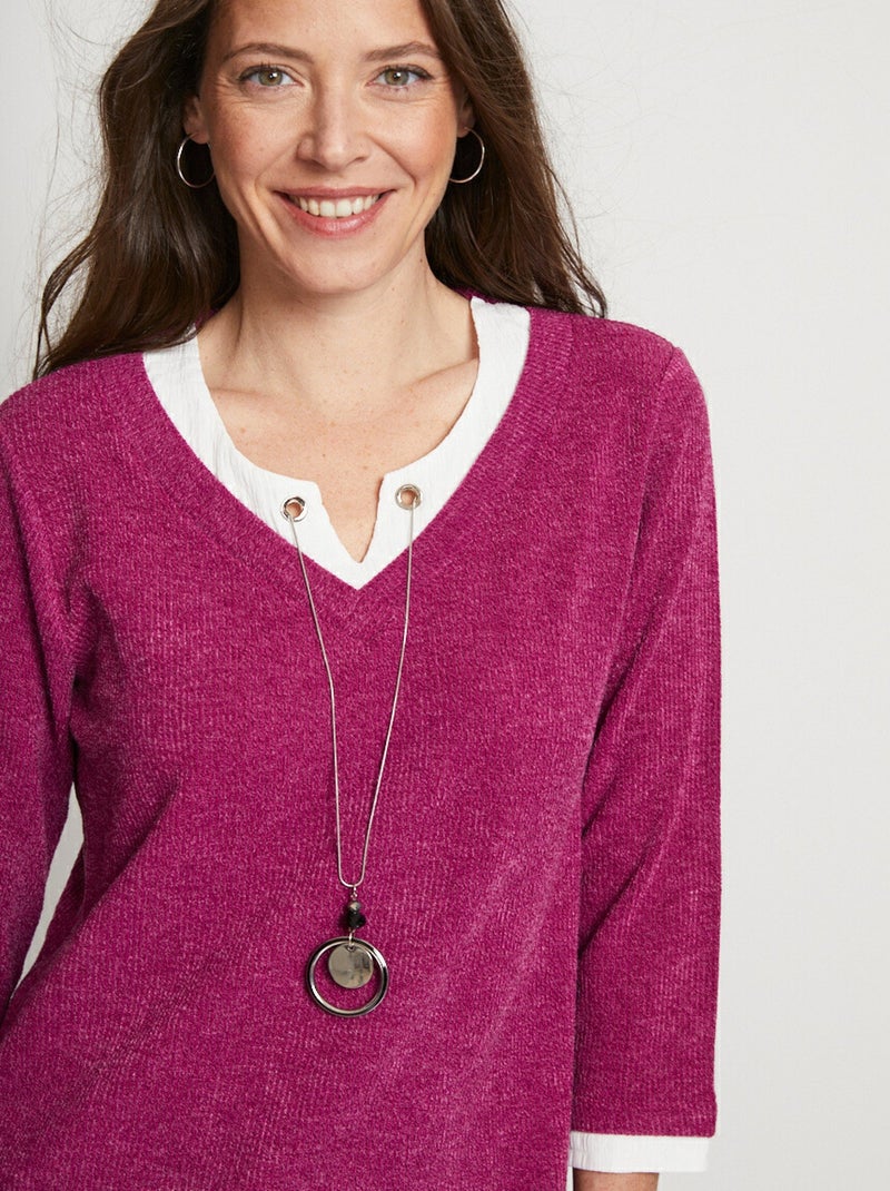 Pull long effet 2 en 1 - Afibel Rose fushia - Kiabi