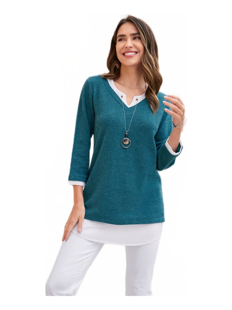 Pull long effet 2 en 1 Vert émeraude - Kiabi