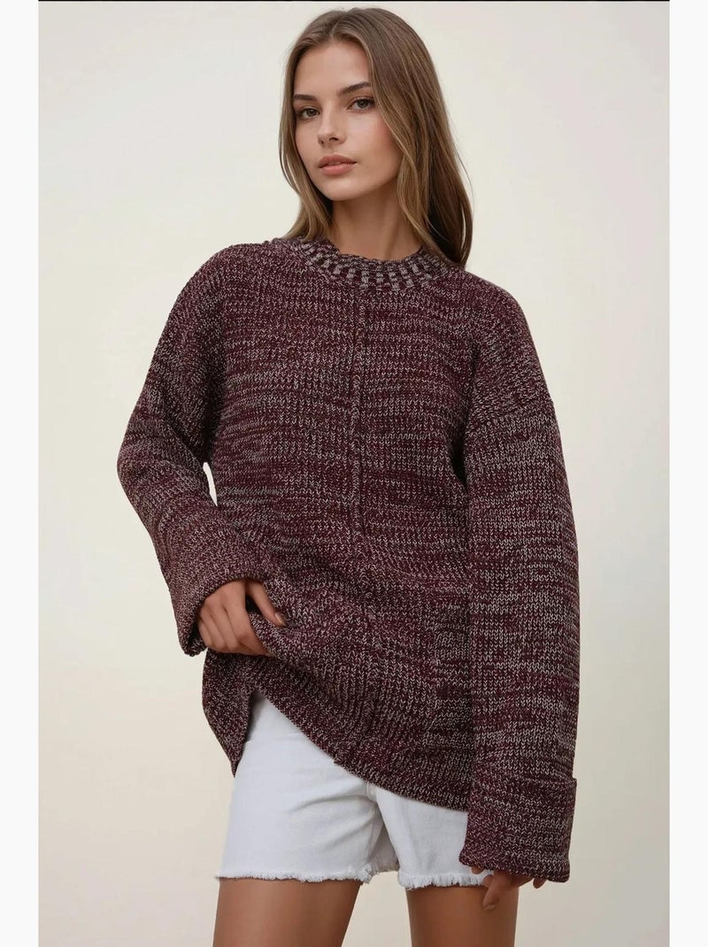 Pull long en maille texturée coupe décontractée hiccup Rouge bordeaux - Kiabi