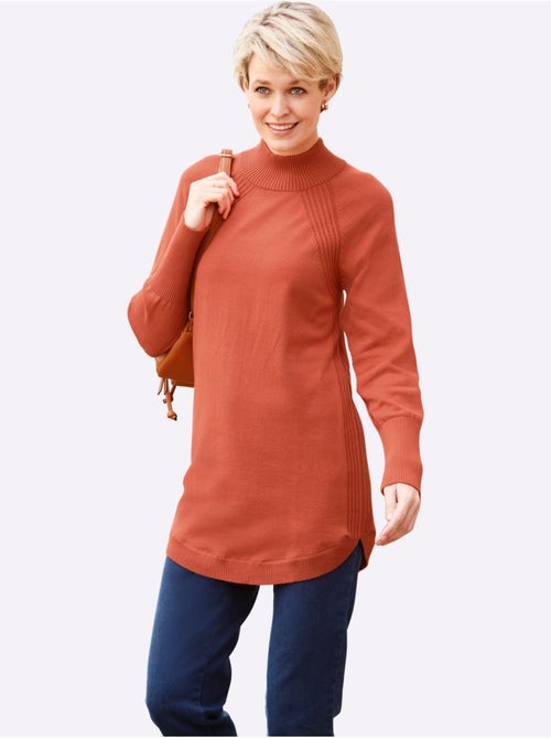 Pull long en pur coton avec col montant et empiècements côtelés - Taille standard - Moda Vilona - Kiabi Pull long en pur coton avec col montant et empiècements côtelés - Taille standard - Moda Vilona - Kiabi