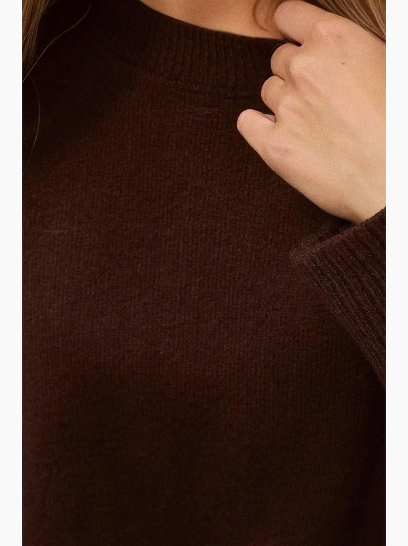 Pull long et confortable en tricot à col ras du cou hiccup Marron noisette - Kiabi