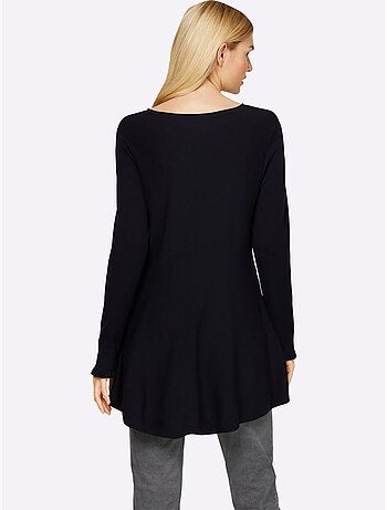 Pull long légèrement évasé en tricot fin avec col rond - Taille standard - Helline