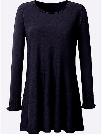 Pull long légèrement évasé en tricot fin avec col rond - Taille standard - Helline