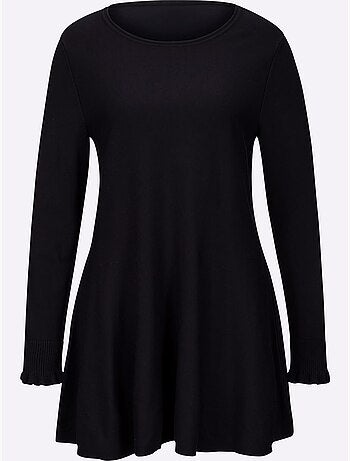 Pull long légèrement évasé en tricot fin avec col rond - Taille standard - Helline