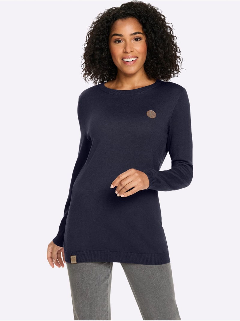 Pull long finitions côtelées - taille standard - moda vilona Bleu marine - Kiabi