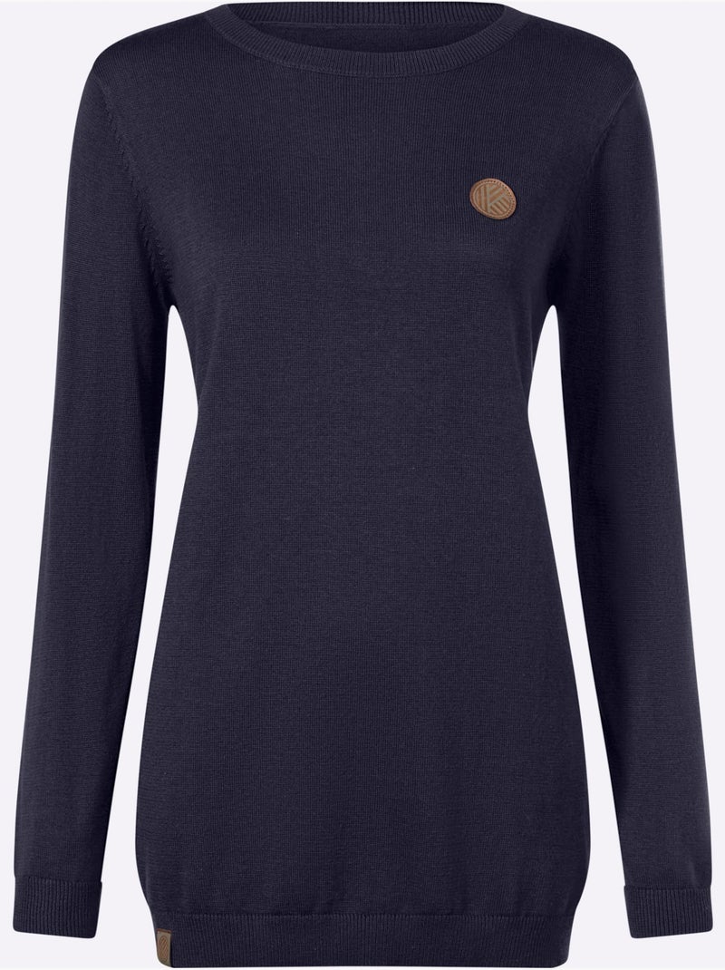 Pull long finitions côtelées - taille standard - moda vilona Bleu marine - Kiabi