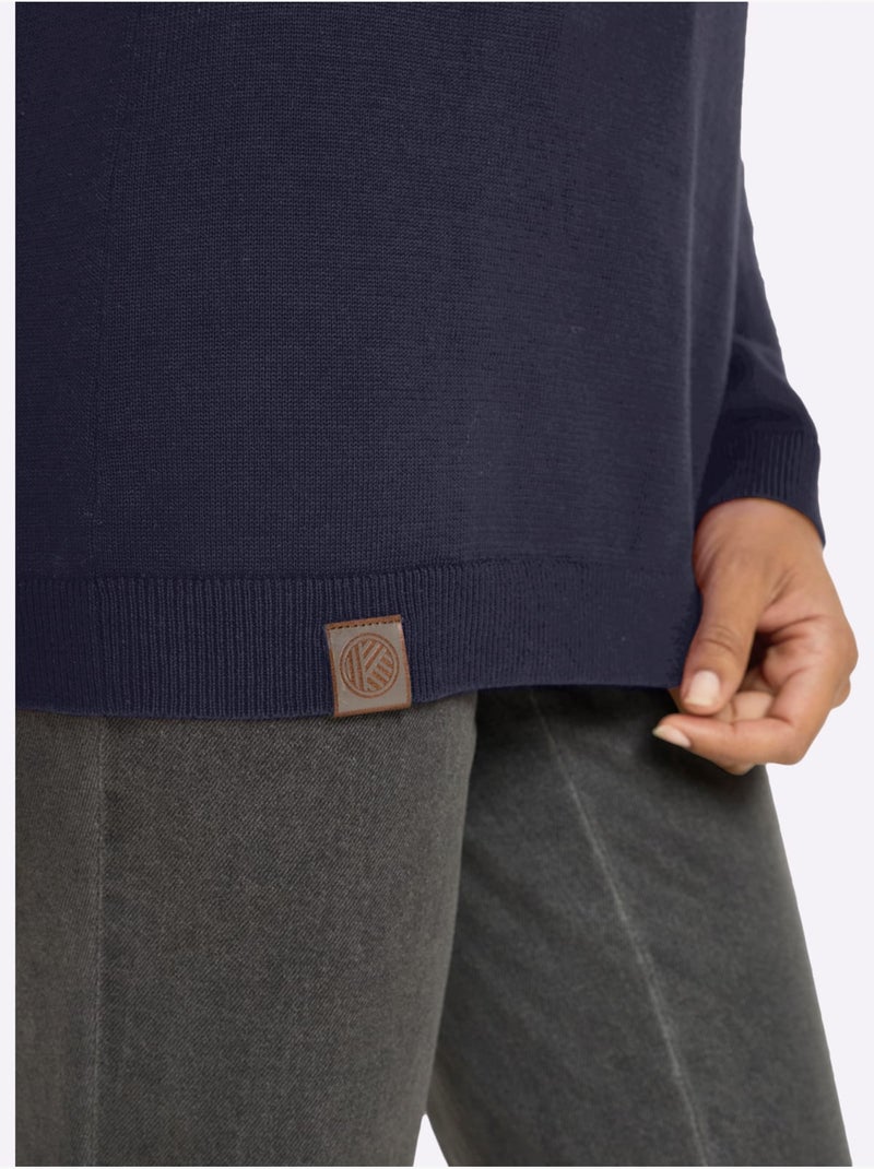 Pull long finitions côtelées - taille standard - moda vilona Bleu marine - Kiabi