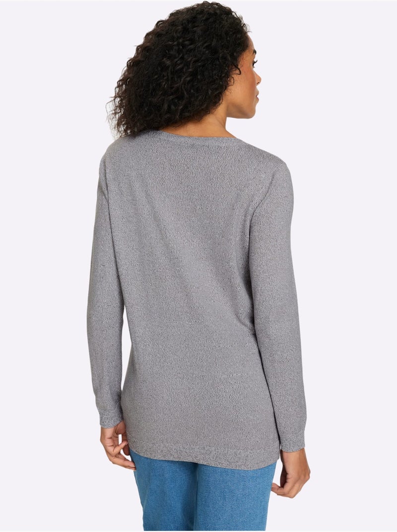 Pull long finitions côtelées - taille standard - moda vilona Gris chiné - Kiabi