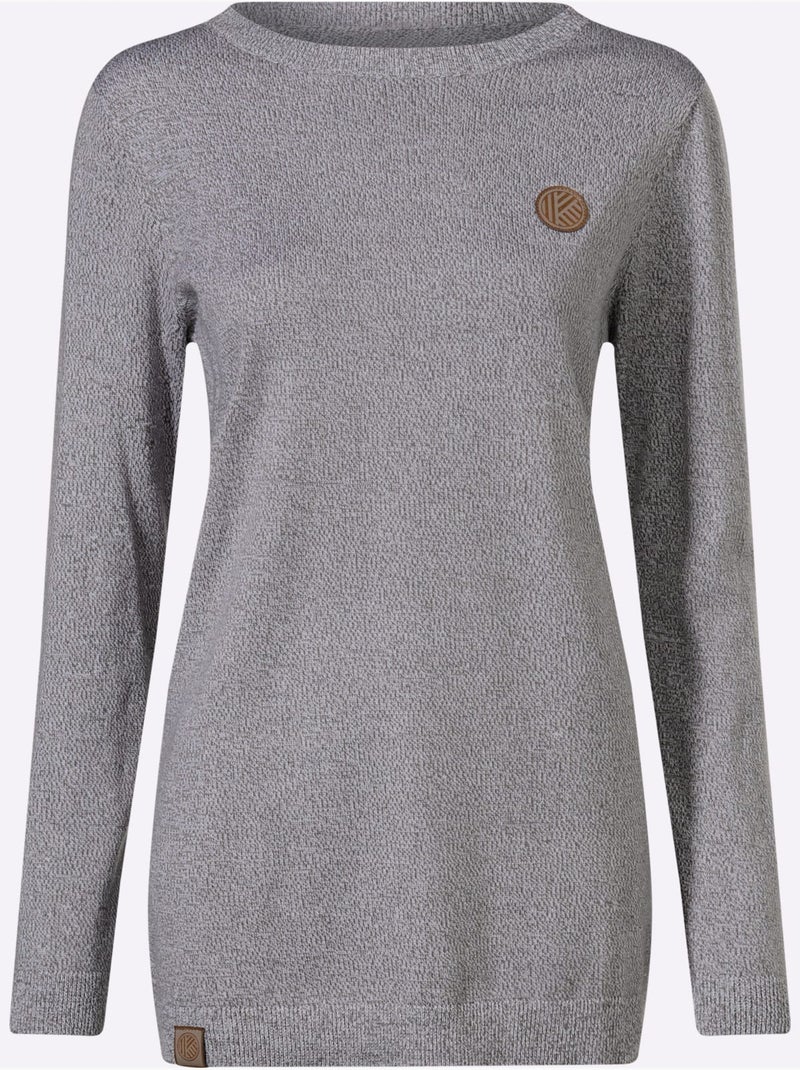 Pull long finitions côtelées - taille standard - moda vilona Gris chiné - Kiabi