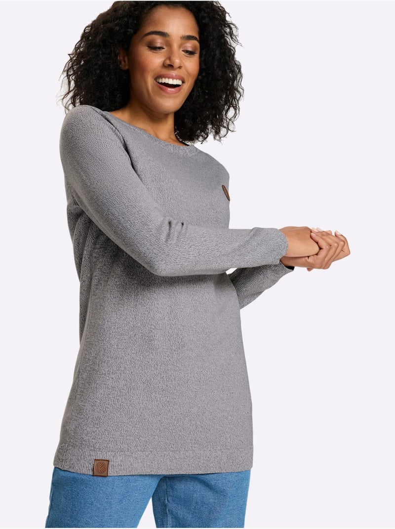 Pull long finitions côtelées - taille standard - moda vilona Gris chiné - Kiabi