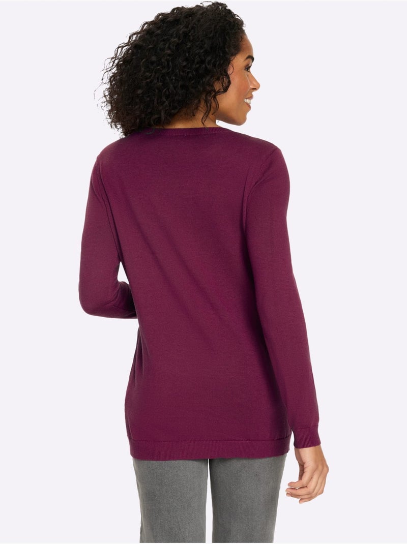 Pull long finitions côtelées - taille standard - moda vilona Mauve - Kiabi