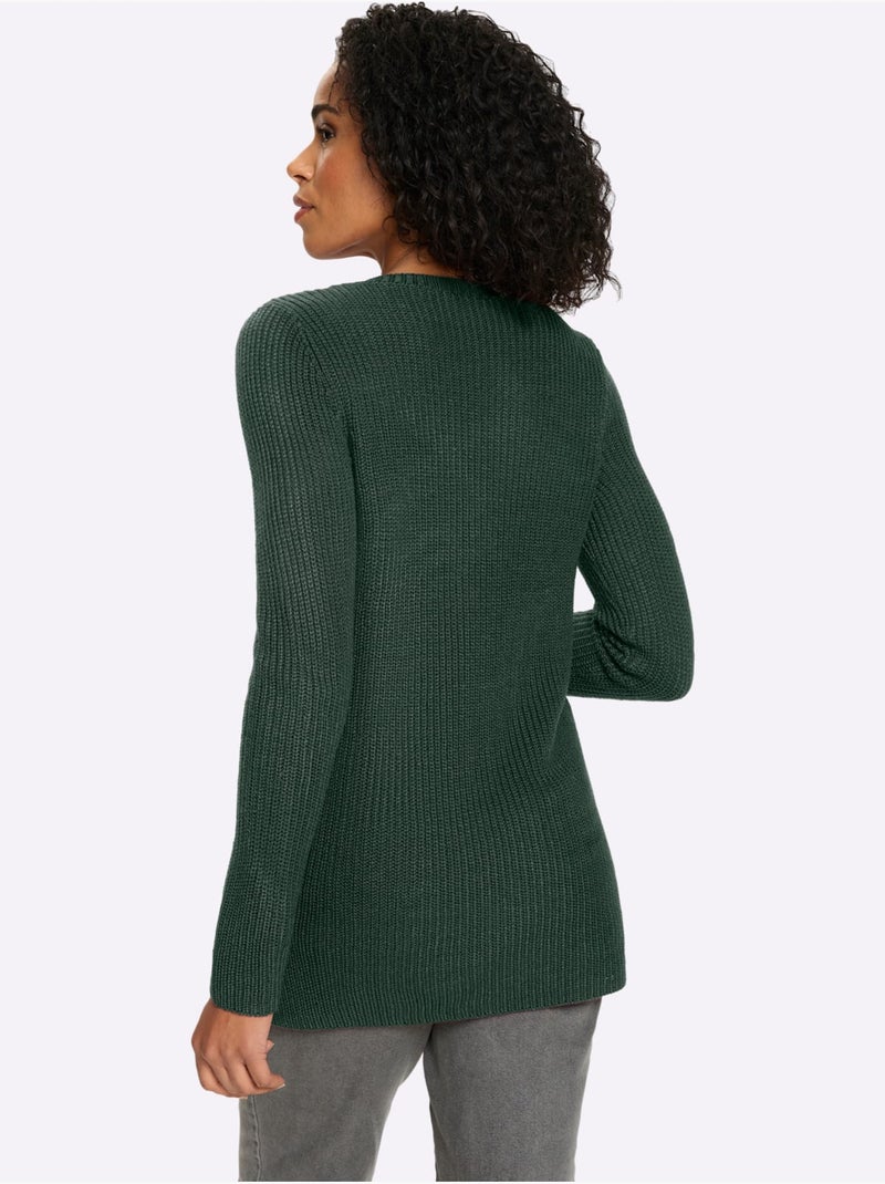 Pull long joli aspect côtelé - taille standard - moda vilona Beige/Vert - Kiabi