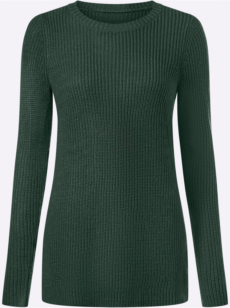 Pull long joli aspect côtelé - taille standard - moda vilona Beige/Vert - Kiabi
