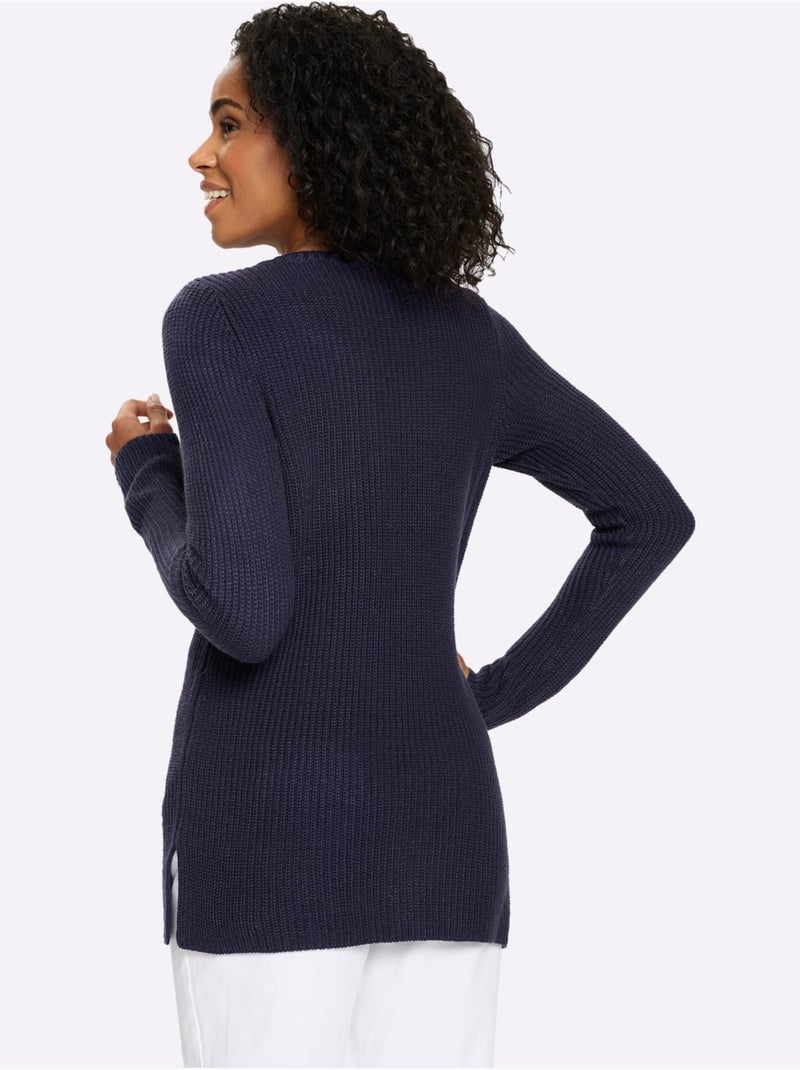 Pull long joli aspect côtelé - taille standard - moda vilona Bleu marine - Kiabi