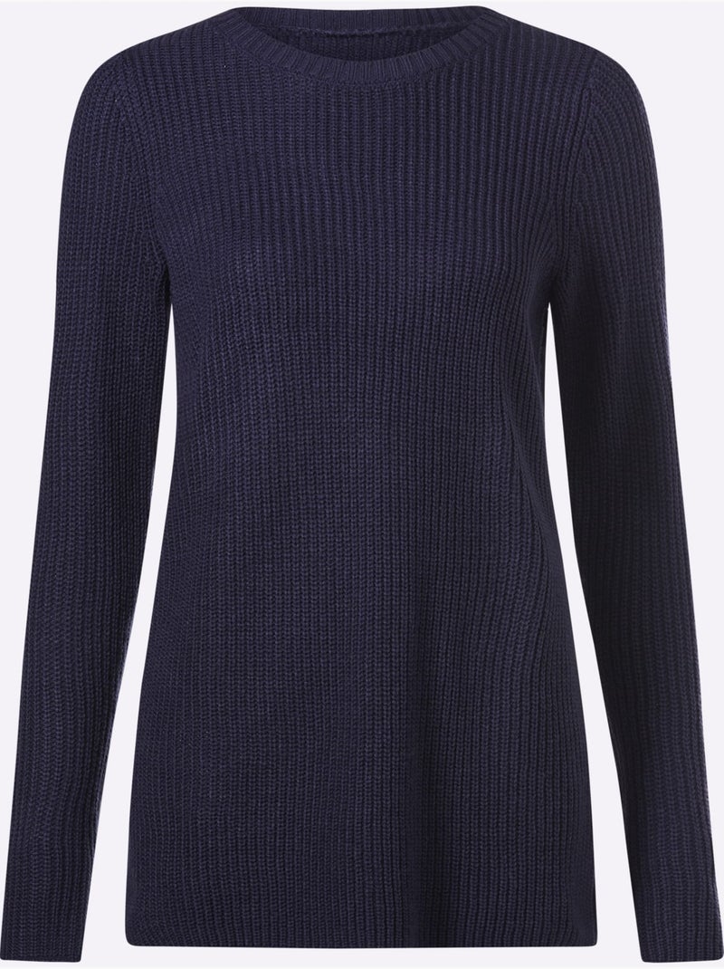 Pull long joli aspect côtelé - taille standard - moda vilona Bleu marine - Kiabi