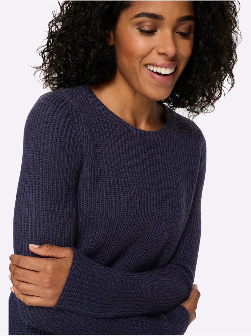 Pull long joli aspect côtelé - taille standard - moda vilona Bleu marine - Kiabi