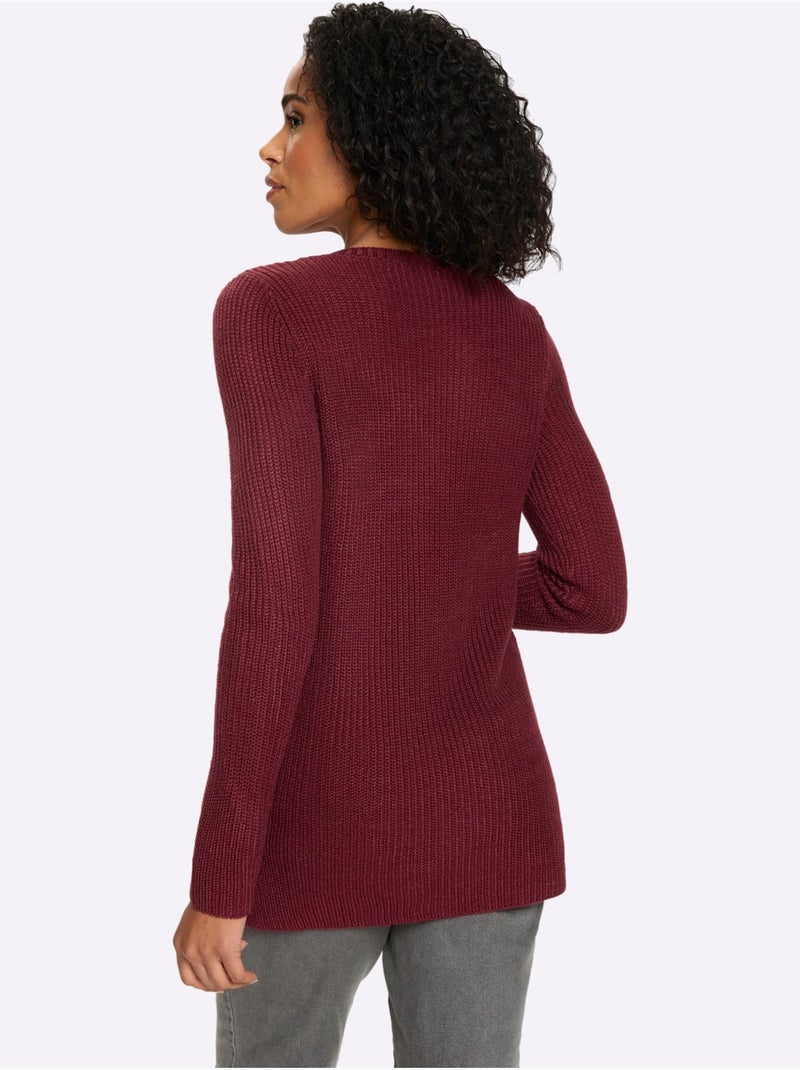 Pull long joli aspect côtelé - taille standard - moda vilona Rouge foncé - Kiabi