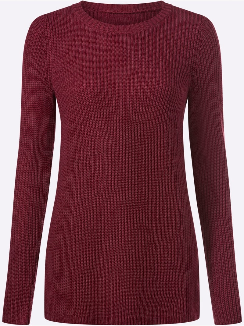 Pull long joli aspect côtelé - taille standard - moda vilona Rouge foncé - Kiabi