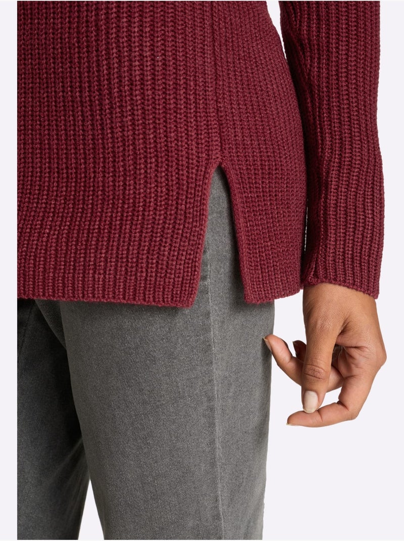 Pull long joli aspect côtelé - taille standard - moda vilona Rouge foncé - Kiabi