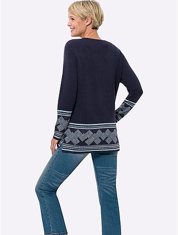 Pull long à col rond avec manches longues et motifs jacquard - taille standard - moda vilona