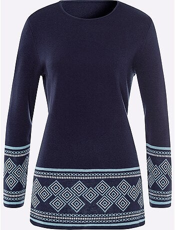 Pull long à col rond avec manches longues et motifs jacquard - taille standard - moda vilona