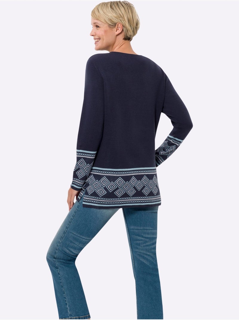 Pull long jolie coupe longue moderne - taille standard - moda vilona Bleu marine - Kiabi