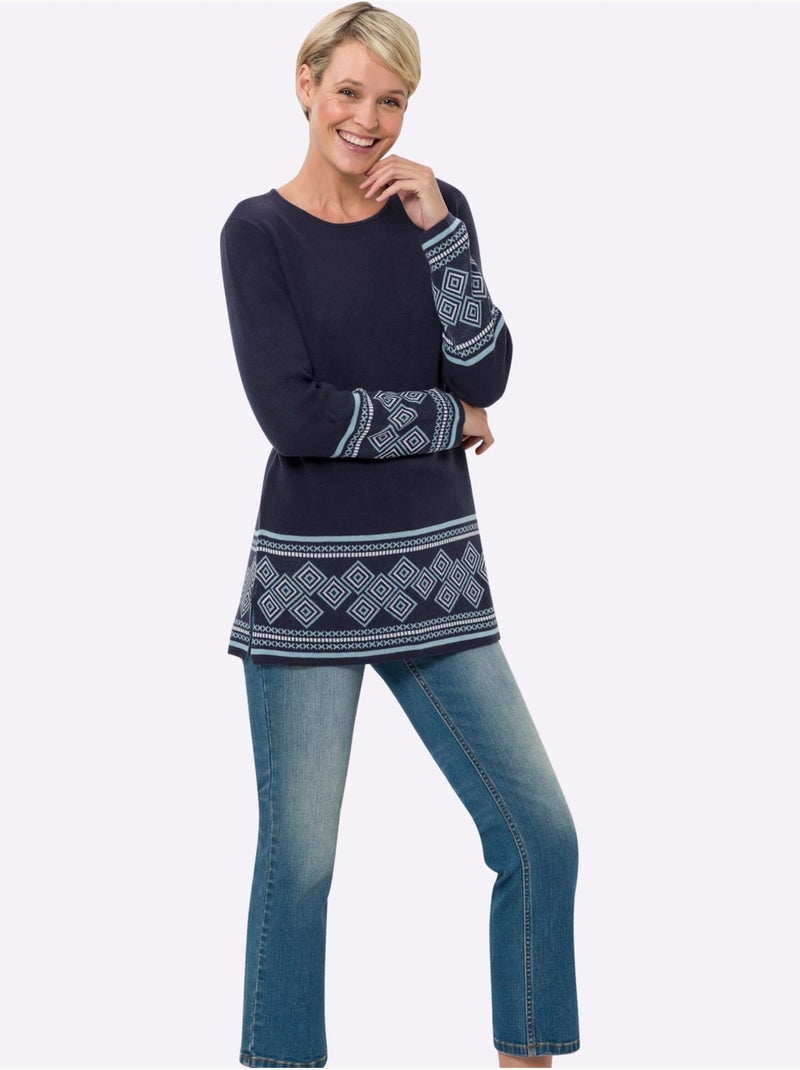 Pull long jolie coupe longue moderne - taille standard - moda vilona Bleu marine - Kiabi
