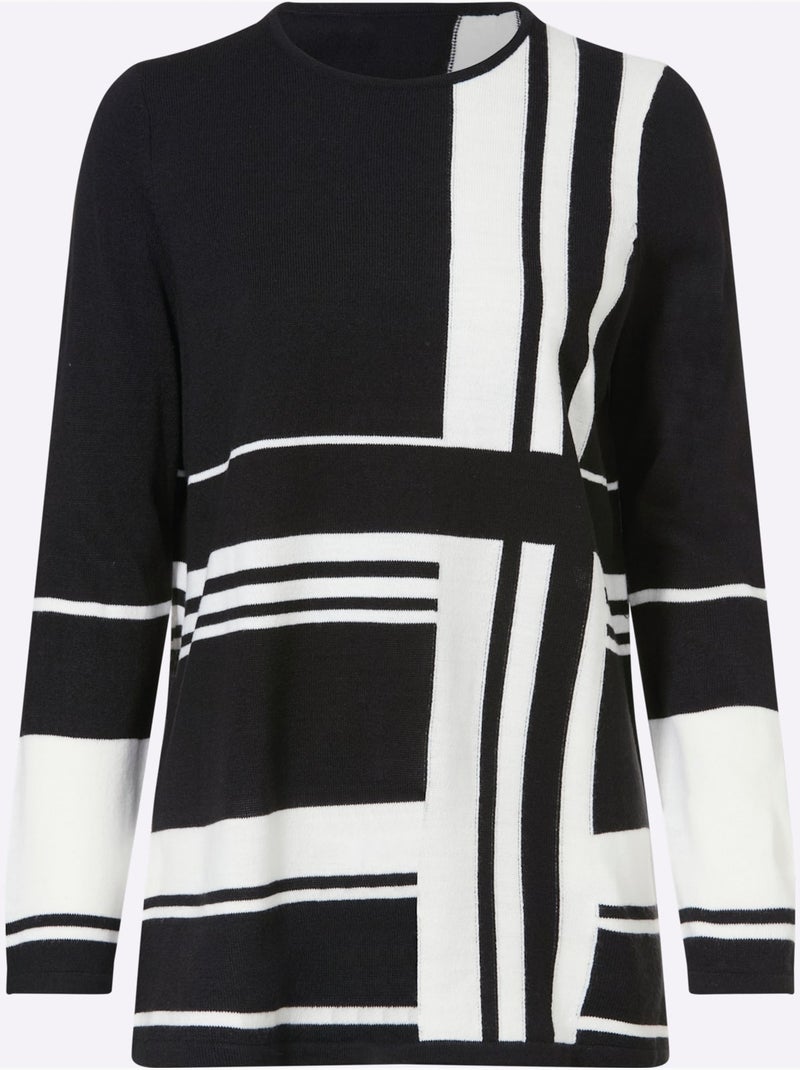 Pull Long Jolie Coupe Longue Moderne - Taille Standard - Moda Vilona Noir Blanc - Kiabi