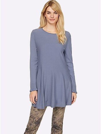 Pull long légèrement évasé en tricot fin avec col rond - Taille standard - Helline