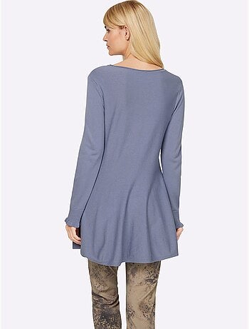 Pull long légèrement évasé en tricot fin avec col rond - Taille standard - Helline