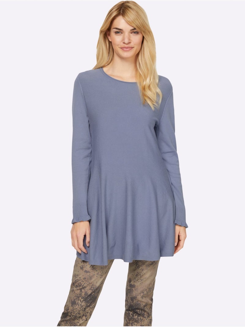 Pull long légèrement évasé en tricot fin avec col rond - Taille standard - Helline Gris tourterelle - Kiabi