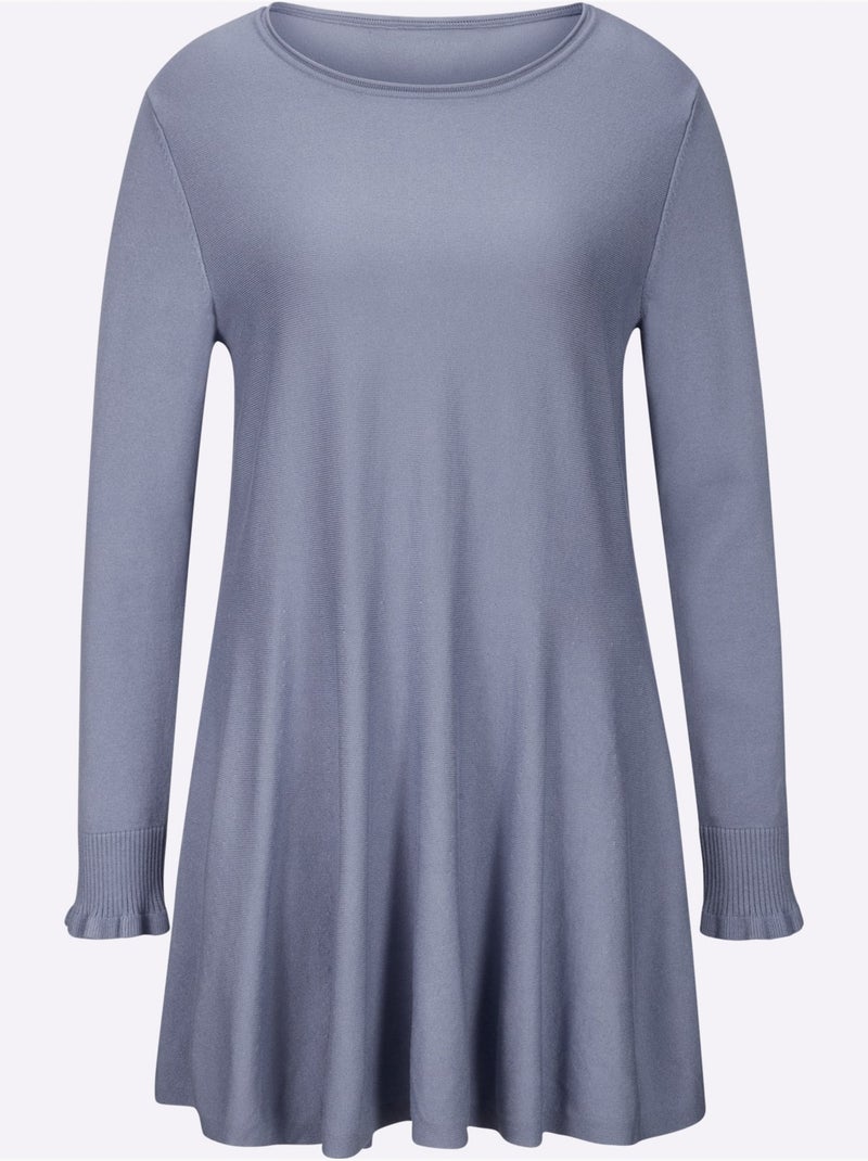 Pull long légèrement évasé en tricot fin avec col rond - Taille standard - Helline Gris tourterelle - Kiabi
