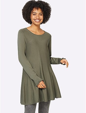 Pull long légèrement évasé en tricot fin avec col rond - Taille standard - Helline