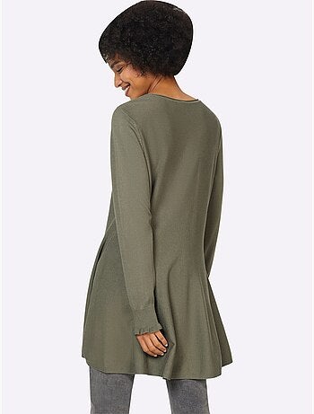 Pull long légèrement évasé en tricot fin avec col rond - Taille standard - Helline