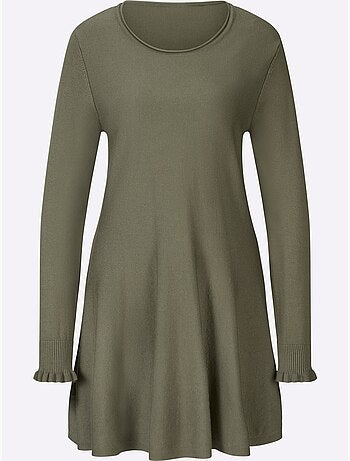 Pull long légèrement évasé en tricot fin avec col rond - Taille standard - Helline
