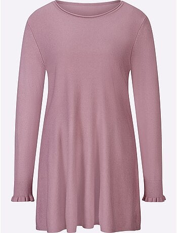 Pull long légèrement évasé en tricot fin avec col rond - Taille standard - Helline