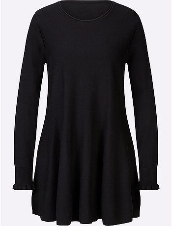 Pull long légèrement évasé en tricot fin avec col rond - Taille standard - Helline