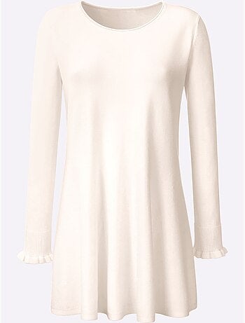 Pull long légèrement évasé en tricot fin avec col rond - Taille standard - Helline
