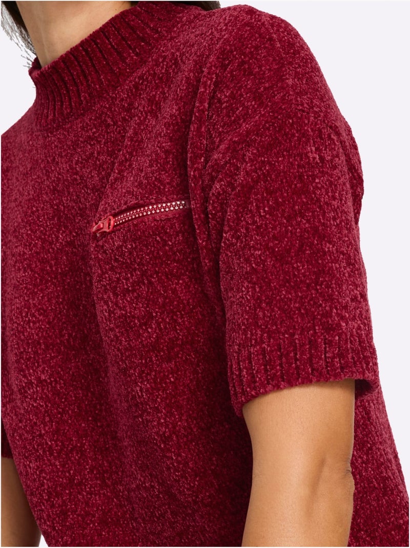 Pull Long Maille Chenille Douce - Taille Standard - Helline Cerise - Kiabi